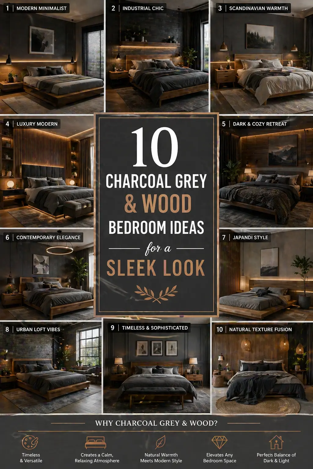 10 Charcoal Grey & Wood Bedroom Ideas for a Sleek Look